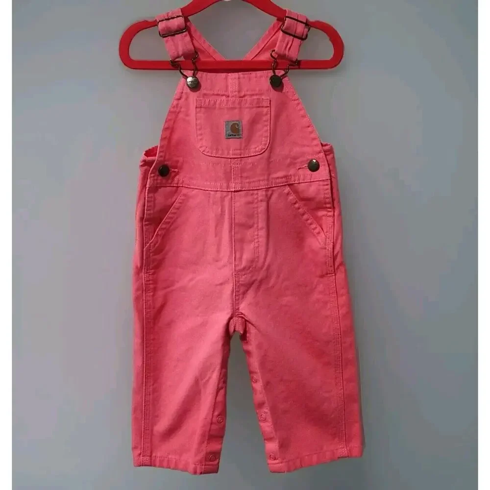 Carhartt GIRLS' LOOSE‎ FIT CANVAS BIB OVERALL OX9712-G Pink Size 9 Months